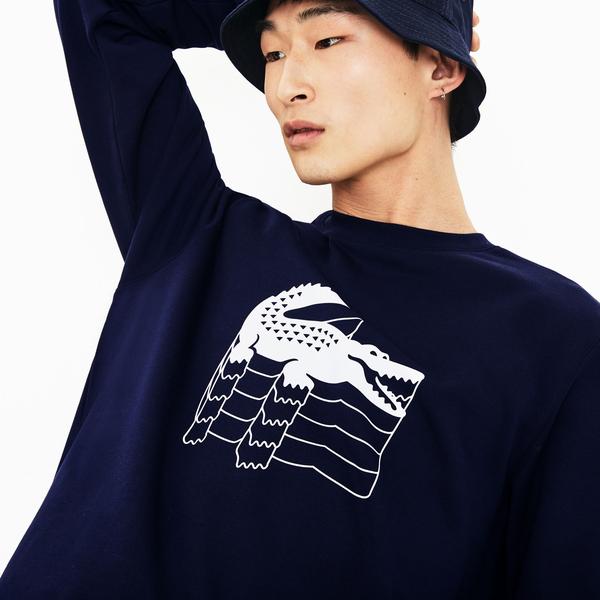 Lacoste Men's Crew Neck Crocodile Print Fleece SweatShirt