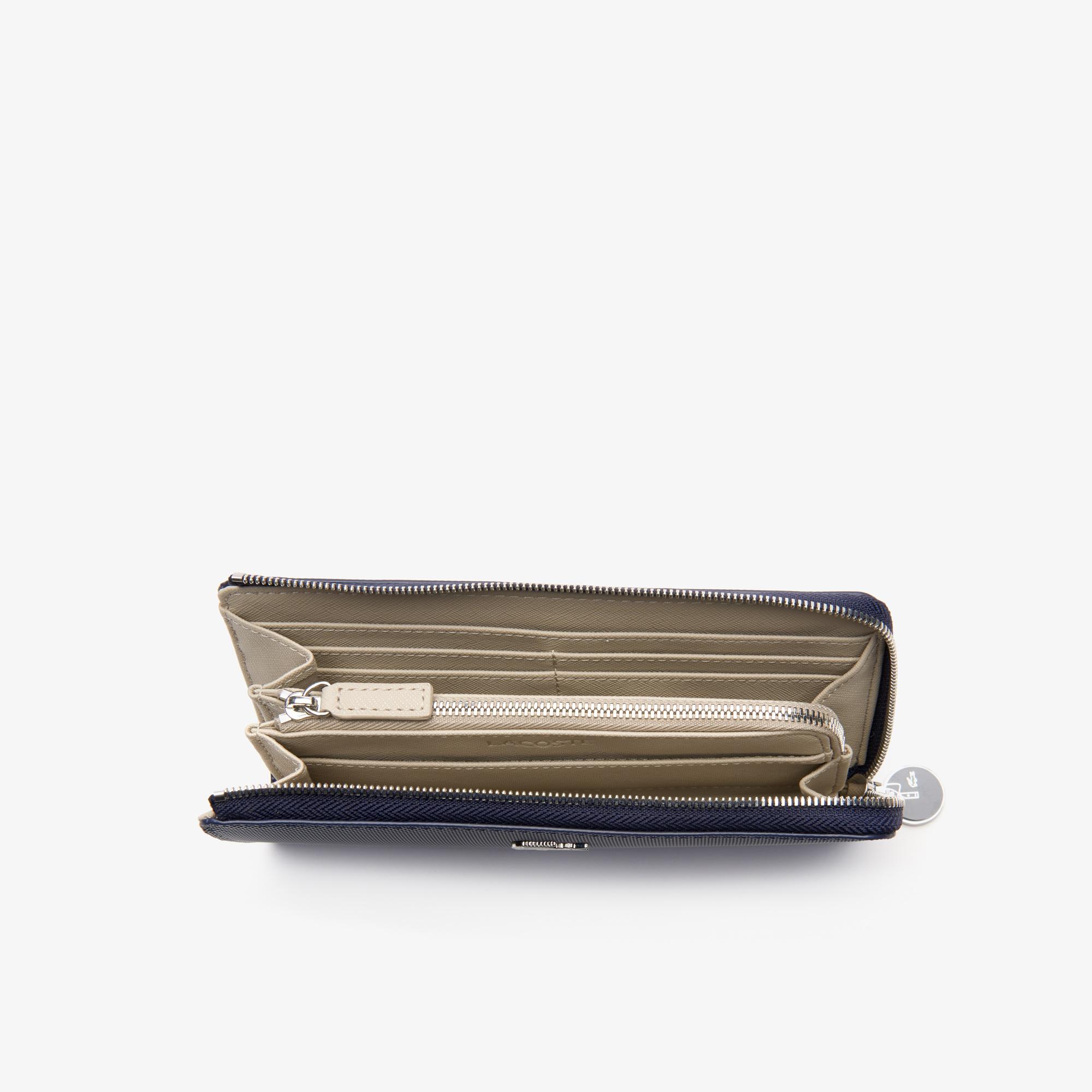 Lacoste Damski klasyczny portfel na co dzień obszyty płótnem typu pika na 10 kart z zamkiem błyskawicznym