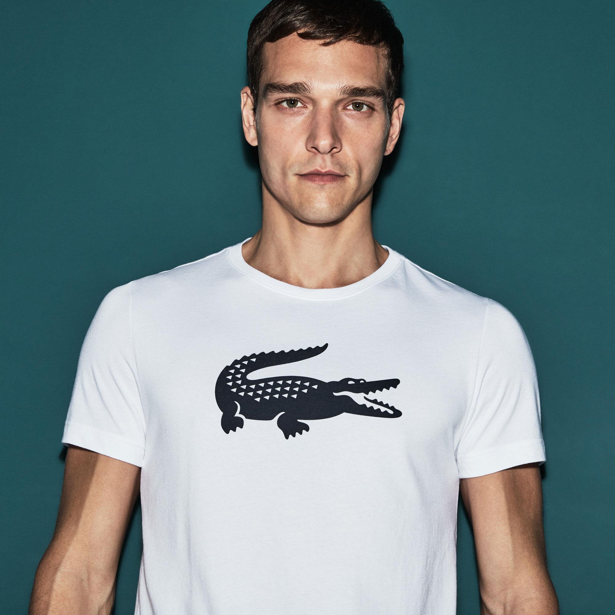 Lacoste Męski Sportowy T-Shirt Do Gry W Tenisa Z Dużym Nadrukiem Krokodyla Z Technicznego Dżerseju 