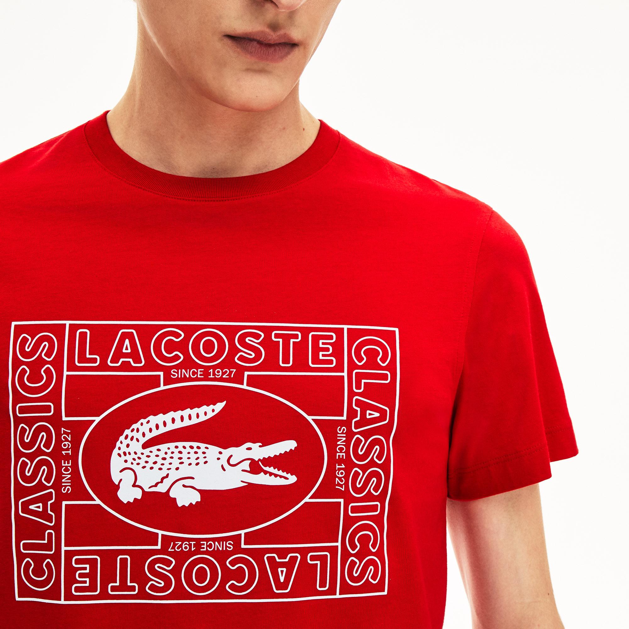 Lacoste Męski T-Shirt Z Nadrukiem Krokodyla Z Okrągłym Dekoltem