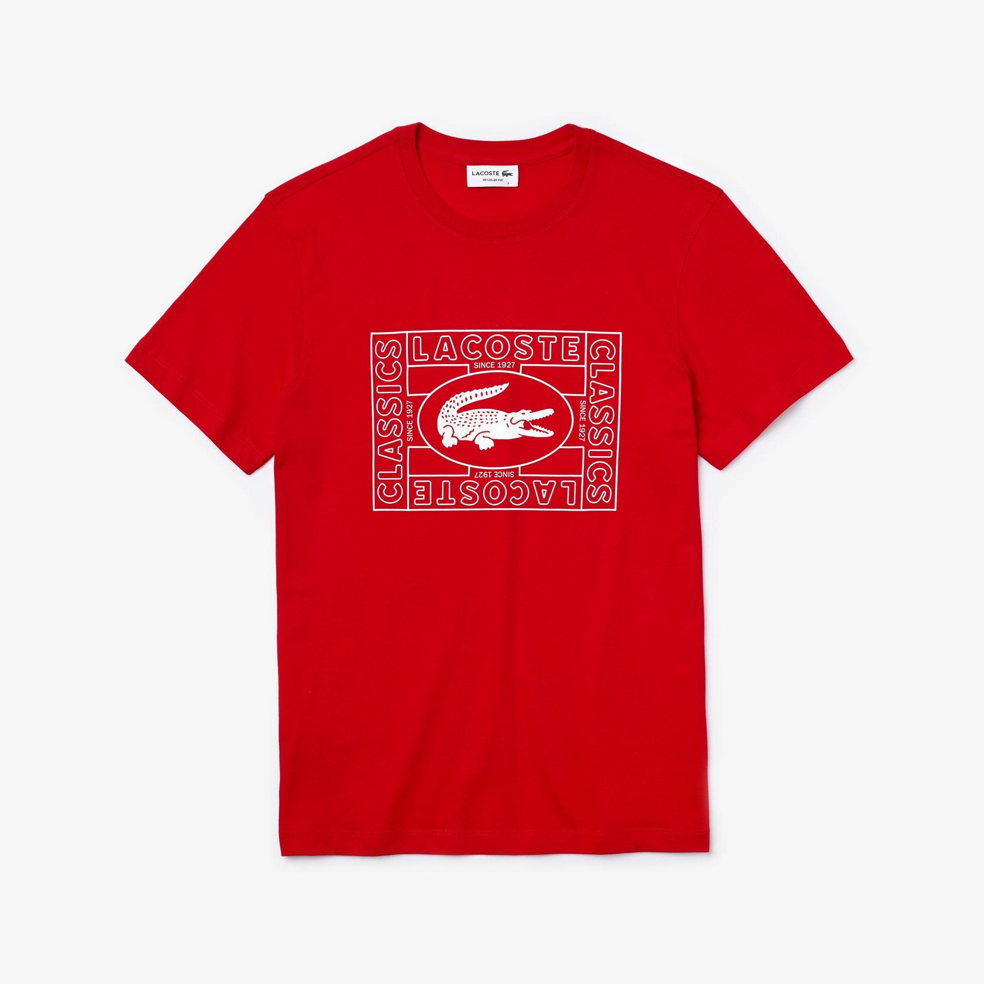 Lacoste Męski T-Shirt Z Nadrukiem Krokodyla Z Okrągłym Dekoltem
