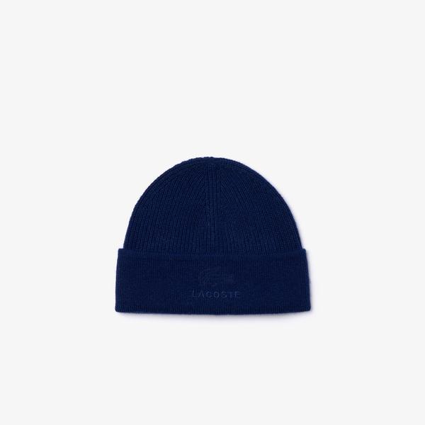 Lacoste Men's Lettering Ribbed Wool Blend Beanie