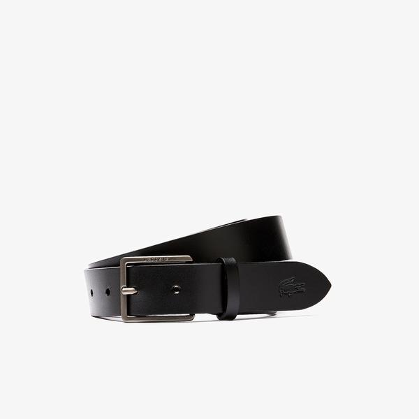 Lacoste Men's Engraved And Embossed Crocodile Leather Tongue Buckle