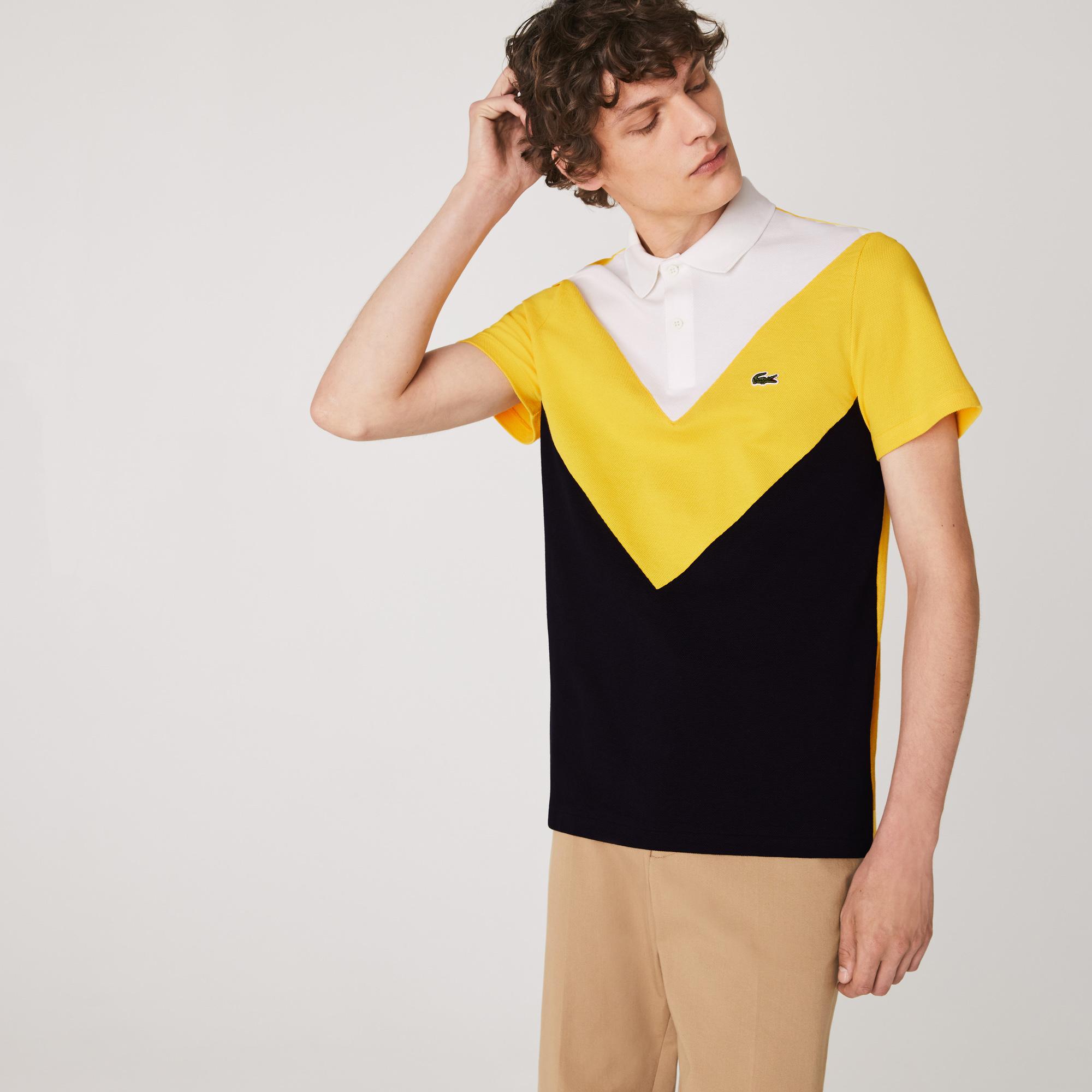 Lacoste Męska Geometryczna Koszulka Polo W Bloki Kolorystyczne Z Piki Regular Fit