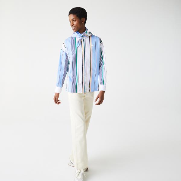 Lacoste LIVE Women’s Classic Fit Scarf Neck Striped Cotton Shirt