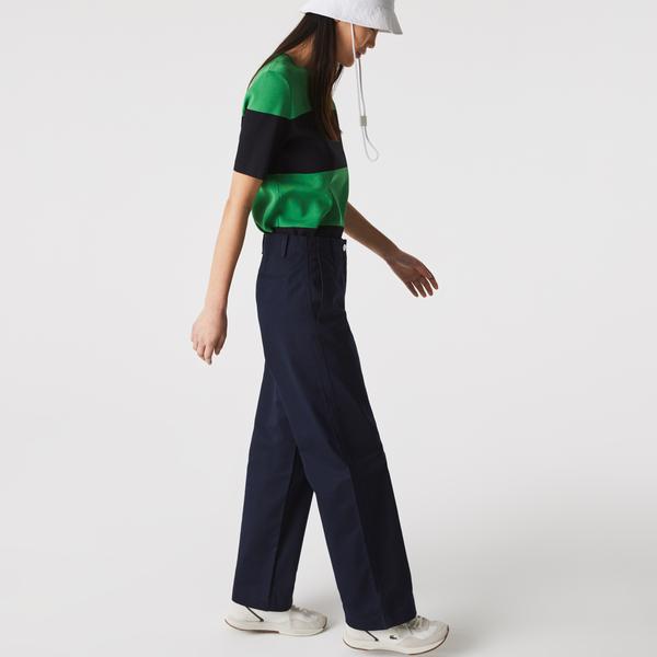 Lacoste Women’s Solid High-Waisted Flared Cotton Pants