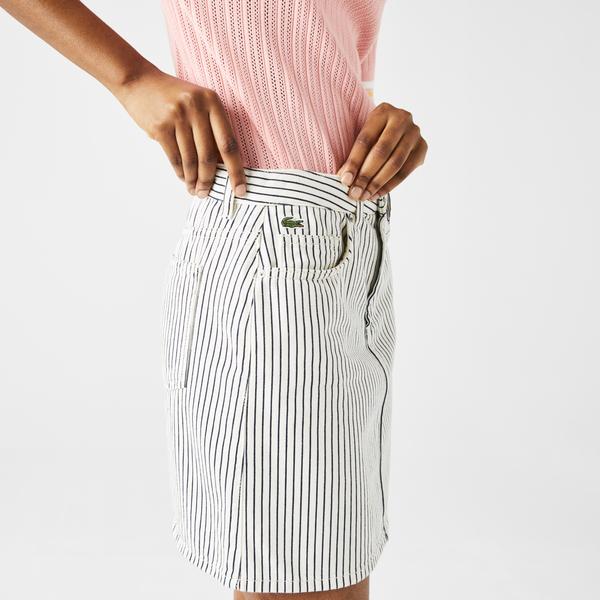 Lacoste Women’s LIVE Short Striped Cotton Fabric Skirt