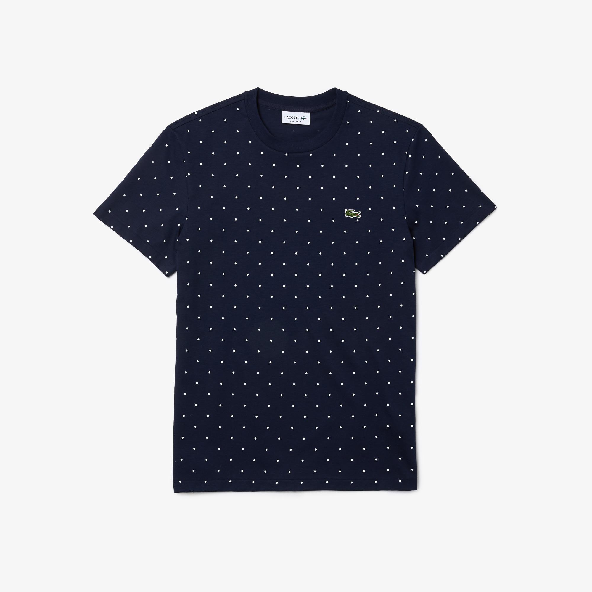 Lacoste Męski bawełniany T-shirt z nadrukowanym wzorem w kropki z okrągłym dekoltem