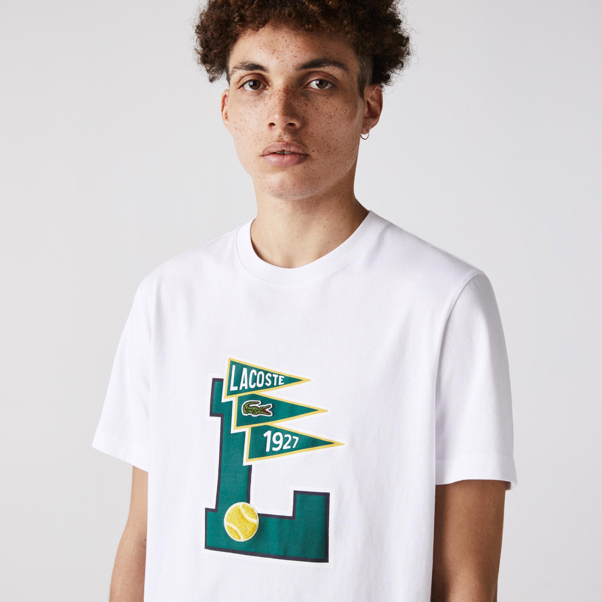 Lacoste Męski T-shirt bawełniany z okrągłym dekoltem, L Badge Pennants 