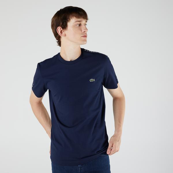 Lacoste Men's Crew Neck Print Striped Cotton T-shirt