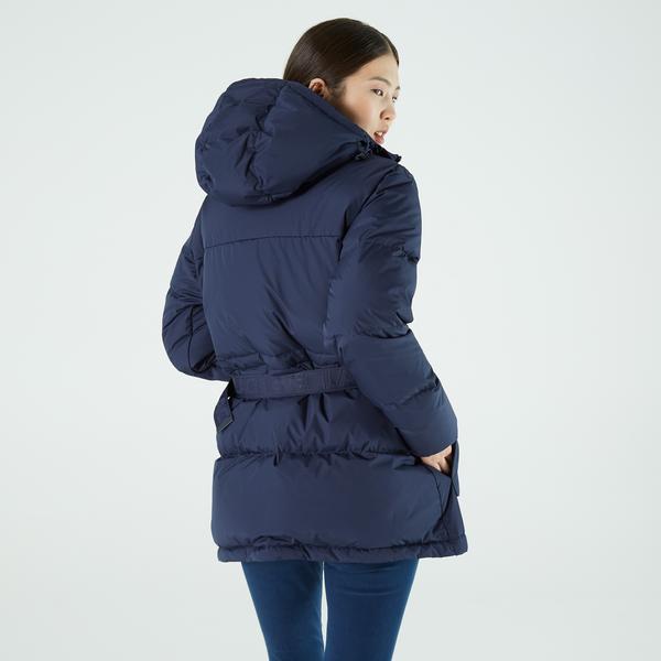 Lacoste Women’s Hooded Fitted Belted Colorblock Quilted Jacket