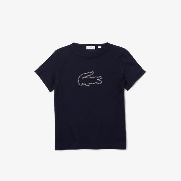 Lacoste Girls' Coloured Crocodile Crew Neck Cotton T-Shirt