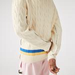 Lacoste męski sweter wełniany w pasy w kontrastowych kolorach z dekoltem w kształcie litery V Classic Fit
