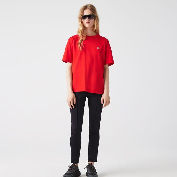 Lacoste damski T-shirt z bawełny klasy premium z okrągłym dekoltem