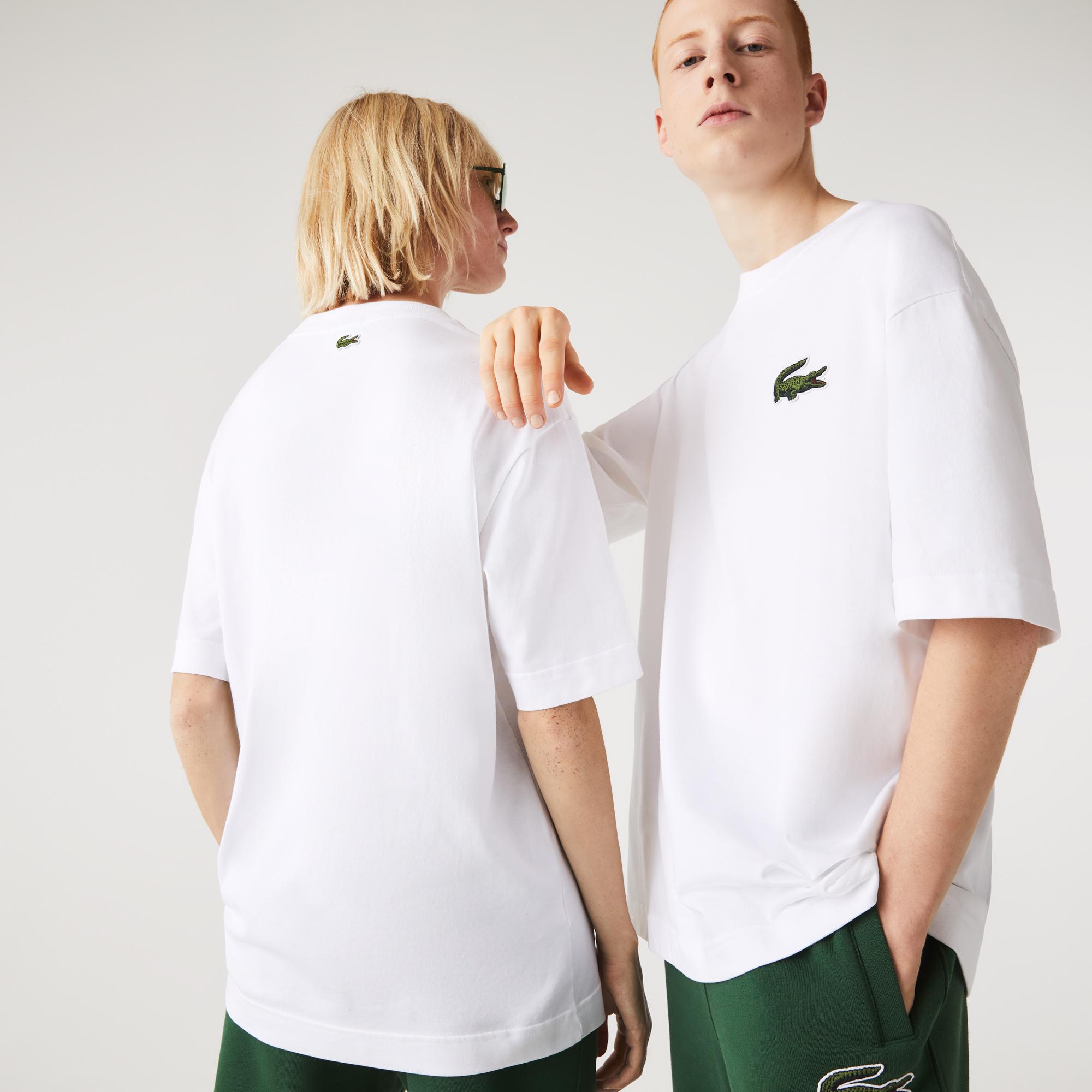 Lacoste unisex T-shirt z bawełny organicznej z dużym logo krokodyla Loose Fit