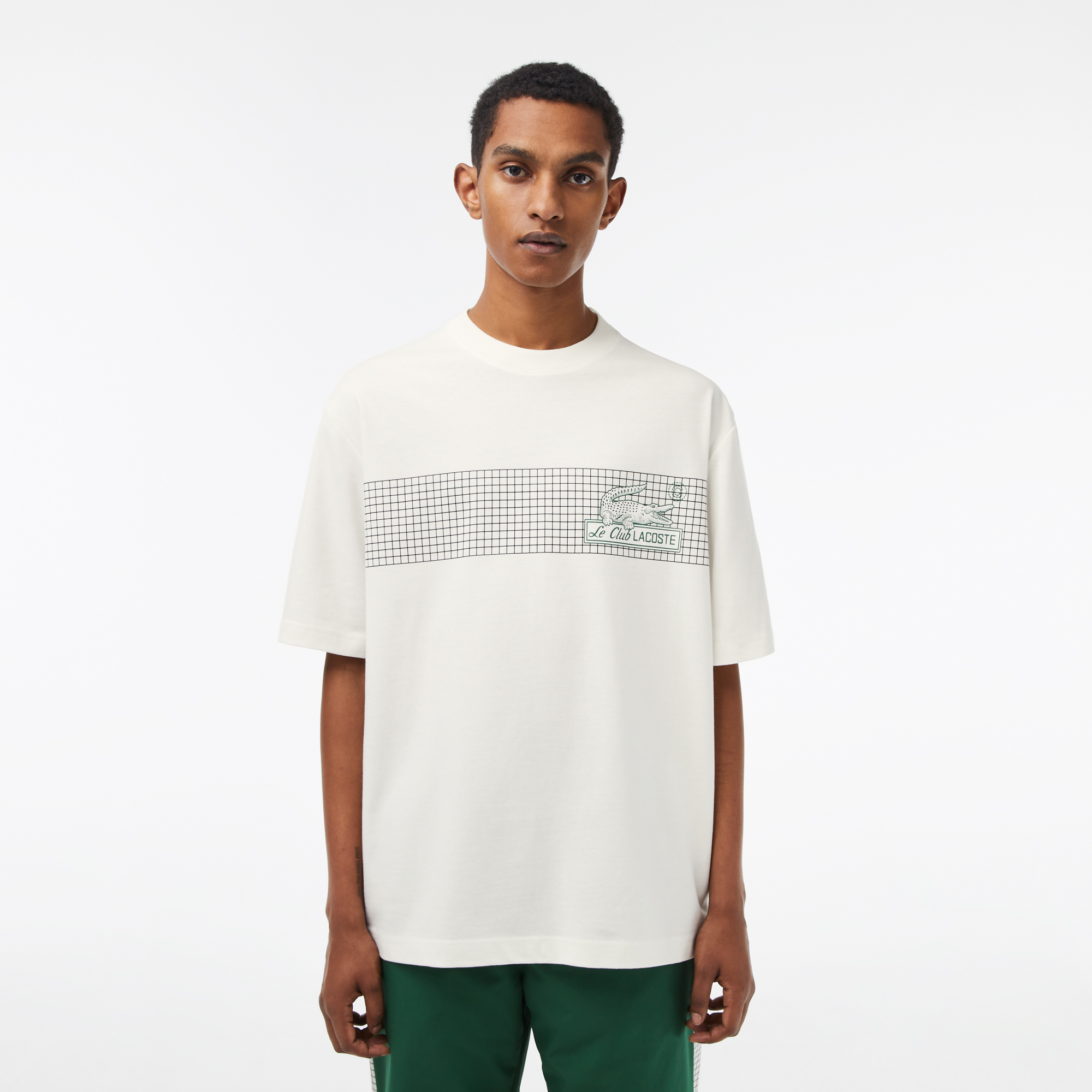Lacoste męski T-shirt z tenisowym nadrukiem Loose Fit