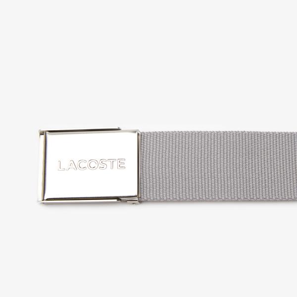 Lacoste Men's Made in France  Engraved Buckle Woven Fabric Belt
