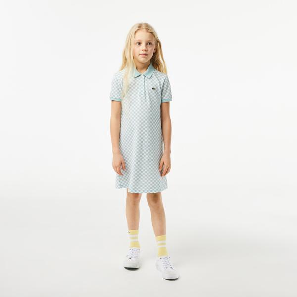 Lacoste Girls’  Check Print Organic Cotton Polo Dress