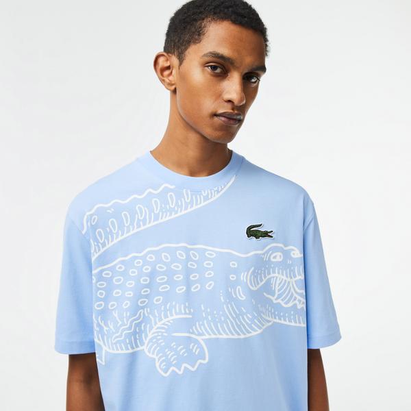 Lacoste Men’s  Round Neck Loose Fit Crocodile Print T-shirt