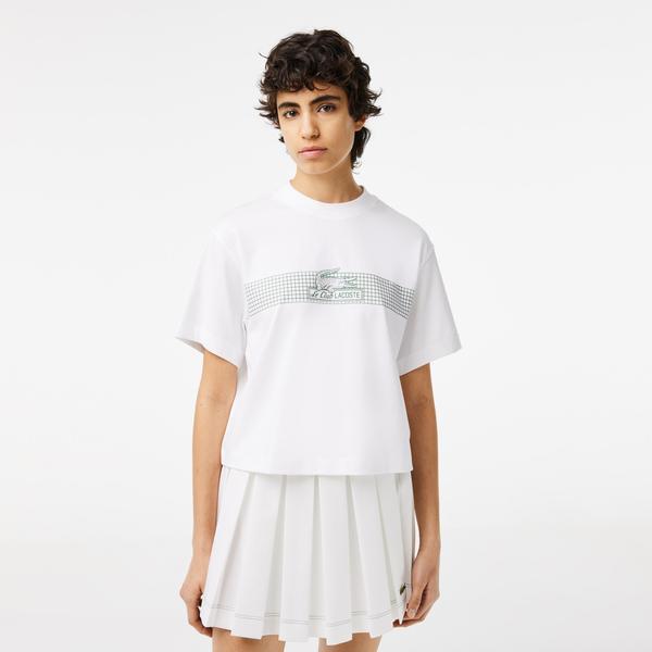 Lacoste damski T-shirt z dżerseju z nadrukiem siatki Oversize